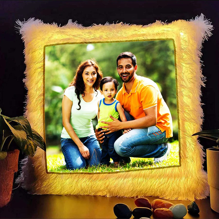 Customised Led Photo Pillow Cushion for Couples/Kids/Friends/Parents with Your Photo and Filler with Battery