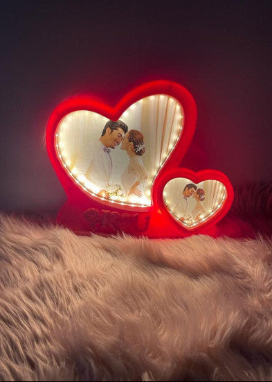 Double Heart LED Magic Mirror Photo Frame