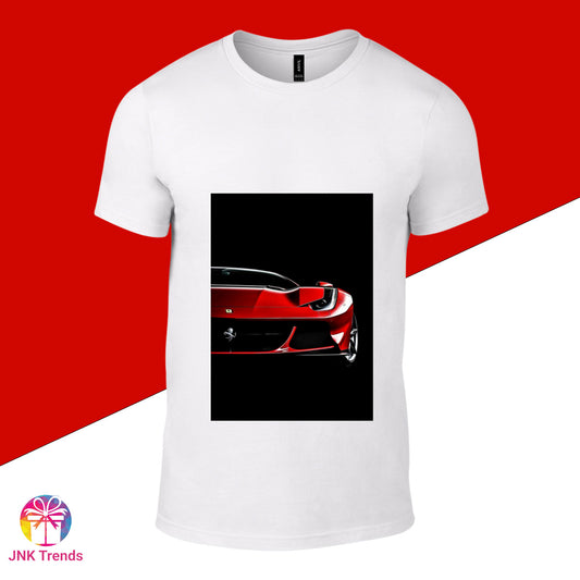 Devil Eyes Red Car- Printed White Tshirt