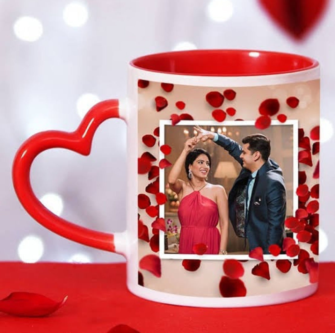 Personalized Red Heart Handle Mug