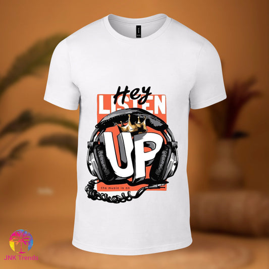 Hey Listen Up Music - Printed White Tshirt
