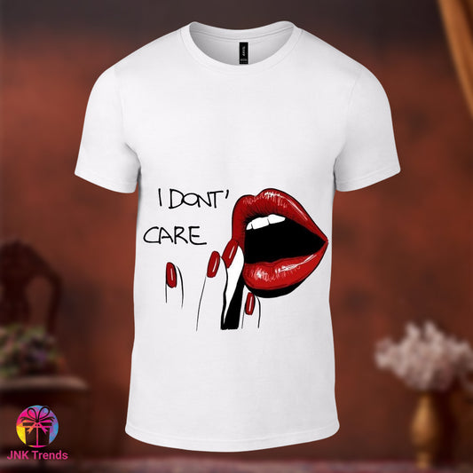 I Don't Care- Printed White Tshirt