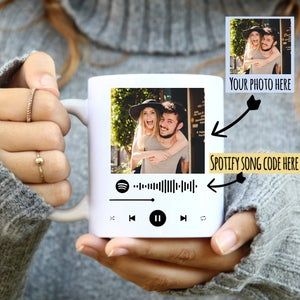 Spotify Mug with Your Song Uplode & Photo & Text - Valentine Day Customized Gifts Image Coffee Mugs for Birthday, Anniversary, Hubby, Wifey