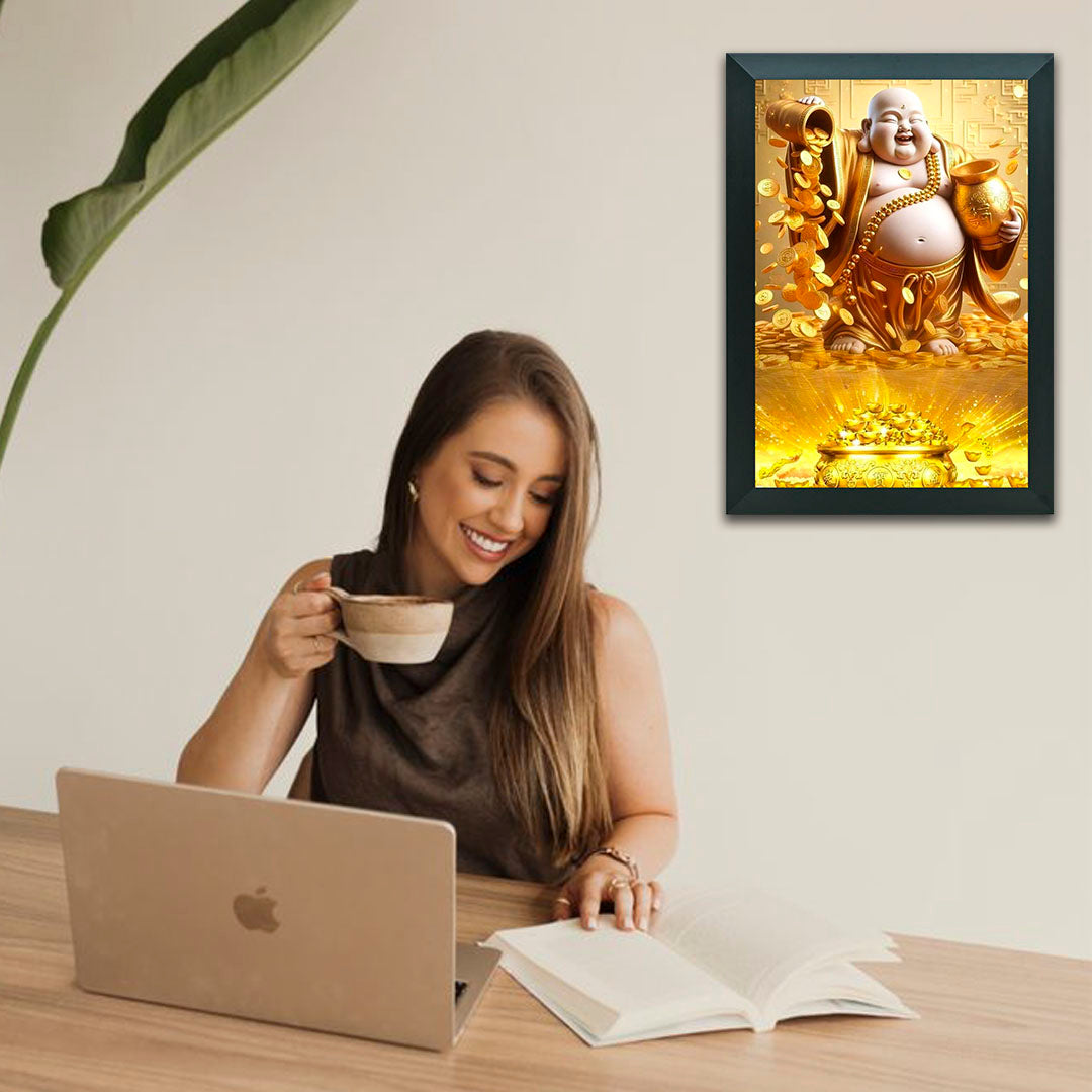 "Golden Laughing Buddha Frame™ – Symbol of Wealth, Prosperity & Positive Energy"