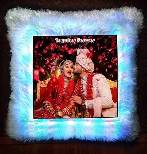 Customised Led Photo Pillow Cushion for Couples/Kids/Friends/Parents with Your Photo and Filler with Battery
