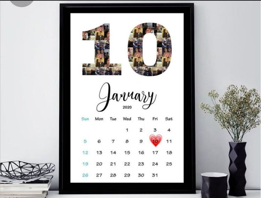 Customized Number Or Alphabet collage Photo Frames With Calendar (Date Highlight) For Your Loved Ones