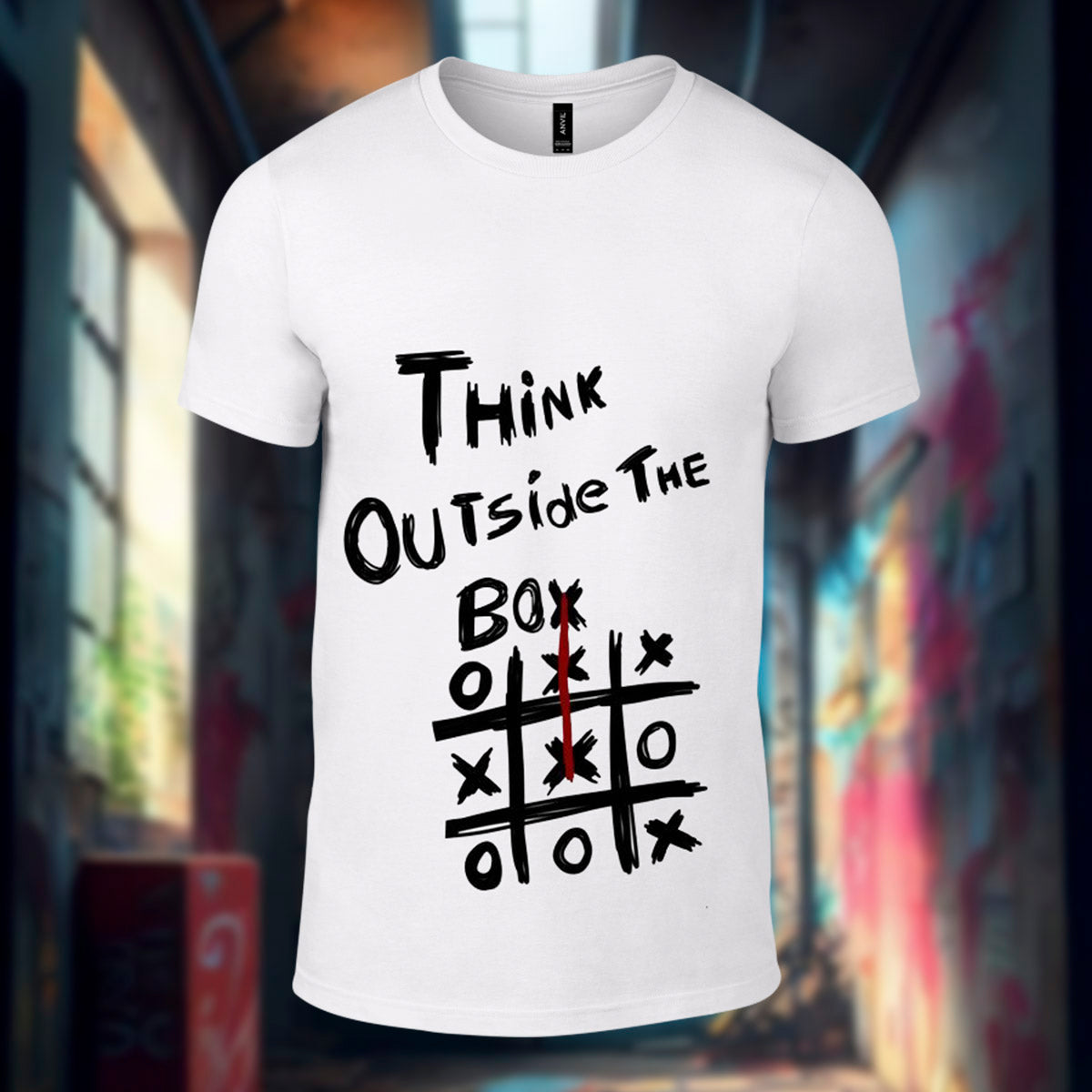 Think Outside The Box Printed White Tshirt
