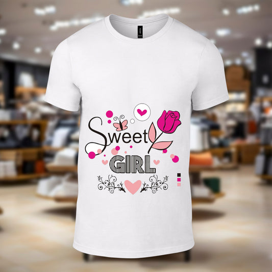 Sweet Girl(Feel your girl special )Printed White Tshirt