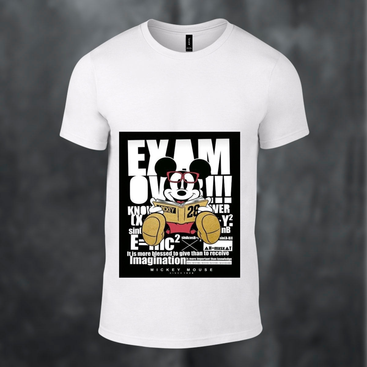 Cute Mickey With Book - Printed White Tshirt