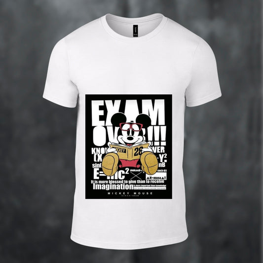 Cute Mickey With Book - Printed White Tshirt