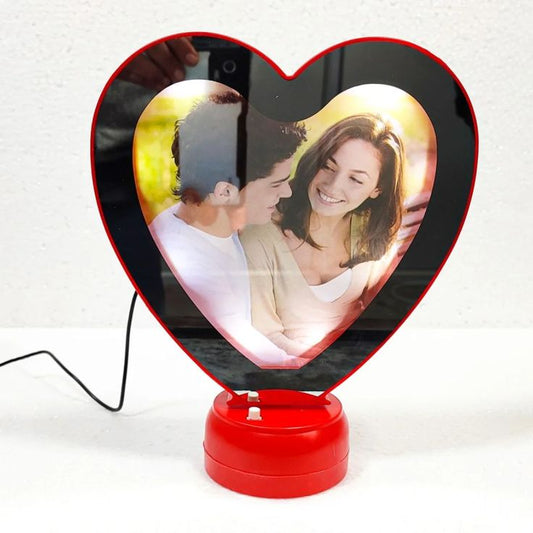 Customized Heart Shape Magic Mirror LED Ligth Photo Frame with Your Photo