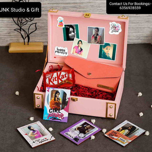 Gift For Her - A Gift Box Includes Name Wallet,7-8 Mini Photos, Chocalate & One Message