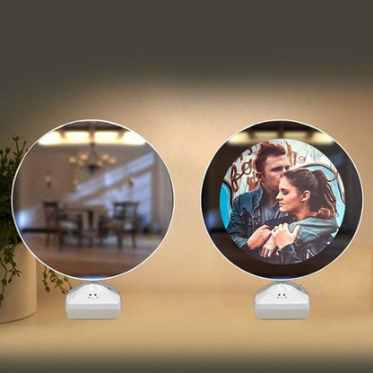 Round Magic Mirror Tabletop Customized Photo Frame (White) For Valentines Day Gifts, Anniversary, Birthday, 25L x 20W Centimeter