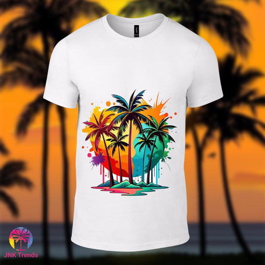 Beach With Tree- Printed White Tshirt