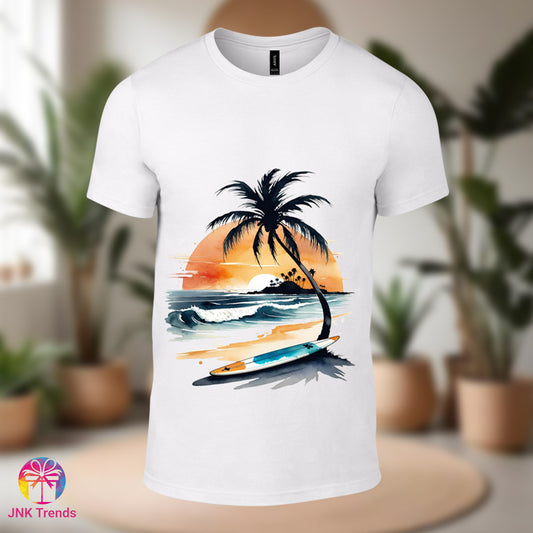 Sunset Beach- Printed White Tshirt