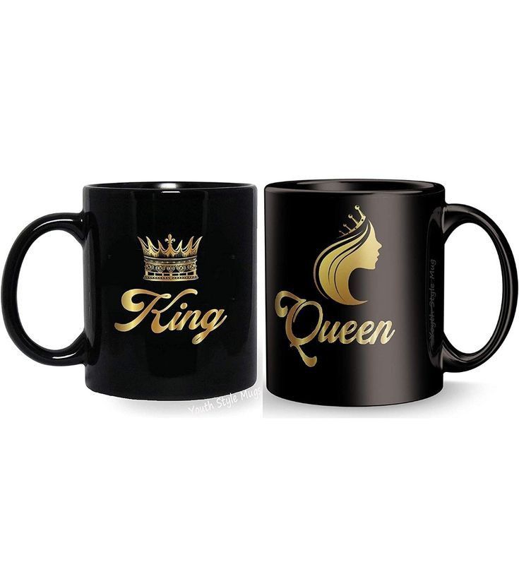 Precious Gifts King King Queen Printed Black Ceramic Coffee and Tea Mug Gifts for Anniversary/Couple/Wedding Set of 2