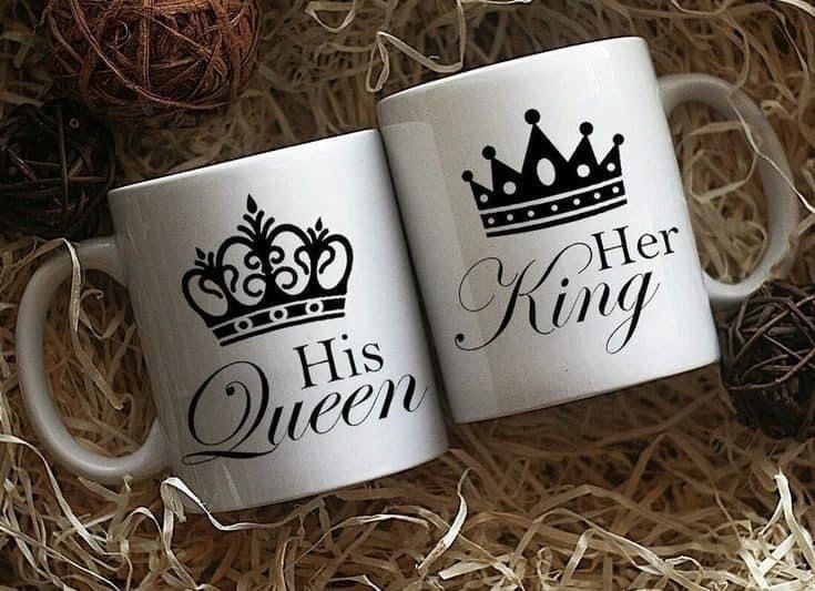 Precious Gifts King King Queen Printed Black Ceramic Coffee and Tea Mug Gifts for Anniversary/Couple/Wedding Set of 2