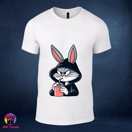 Cat Drinking Juice- Printed White Tshirt