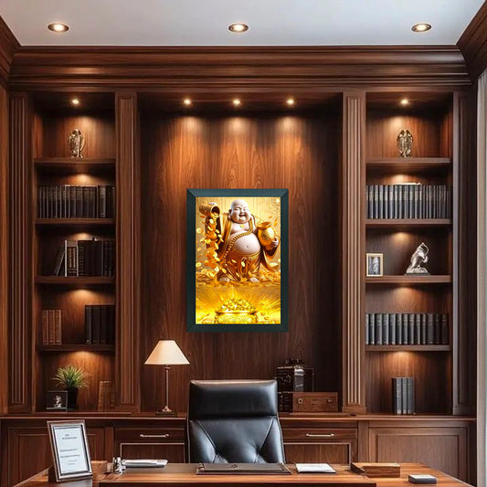 "Golden Laughing Buddha Frame™ – Symbol of Wealth, Prosperity & Positive Energy"