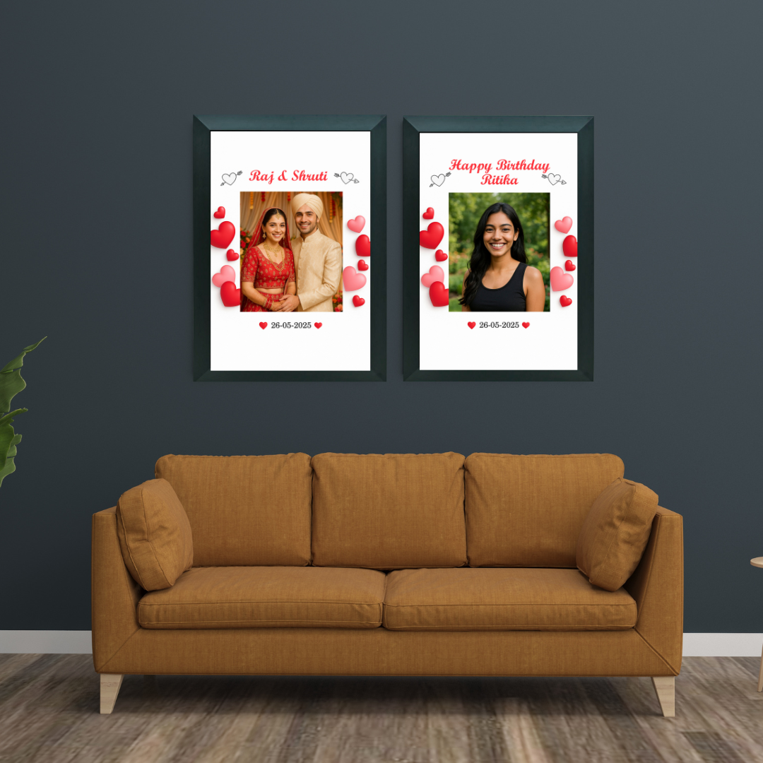 Customized Wall Photo Frame with Hearts™ – Wedding, Anniversary, Birthday