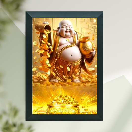 "Golden Laughing Buddha Frame™ – Symbol of Wealth, Prosperity & Positive Energy"