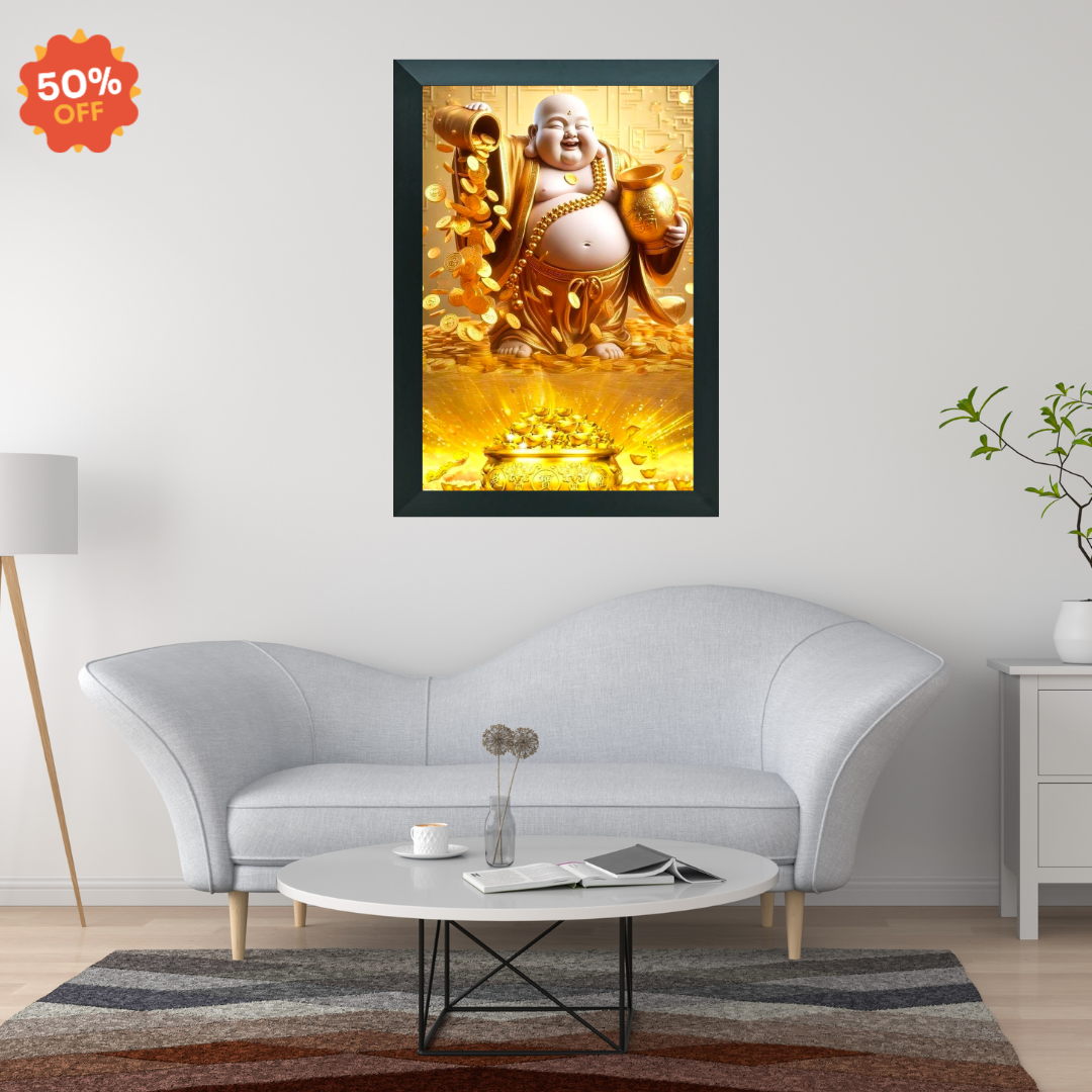 "Golden Laughing Buddha Frame™ – Symbol of Wealth, Prosperity & Positive Energy"