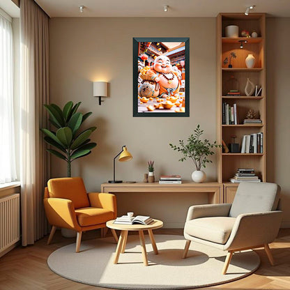 "Laughing Buddha with Gold Coins Framed Wall Art™ – Symbol of Prosperity & Happiness"